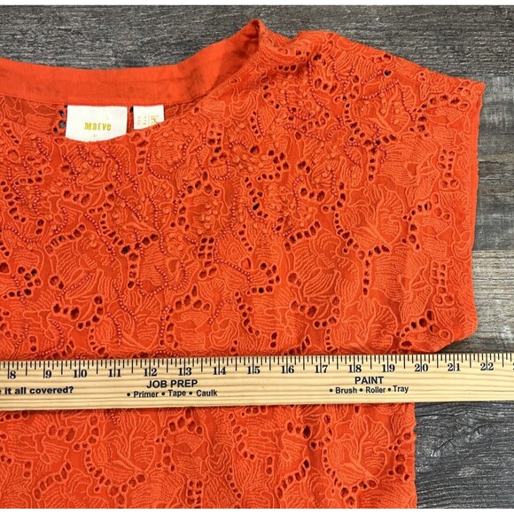 Maeve Anthropologie Karine Orange Floral Embroidered Beaded Lace Top Blouse Sz 4 - Picture 11 of 13